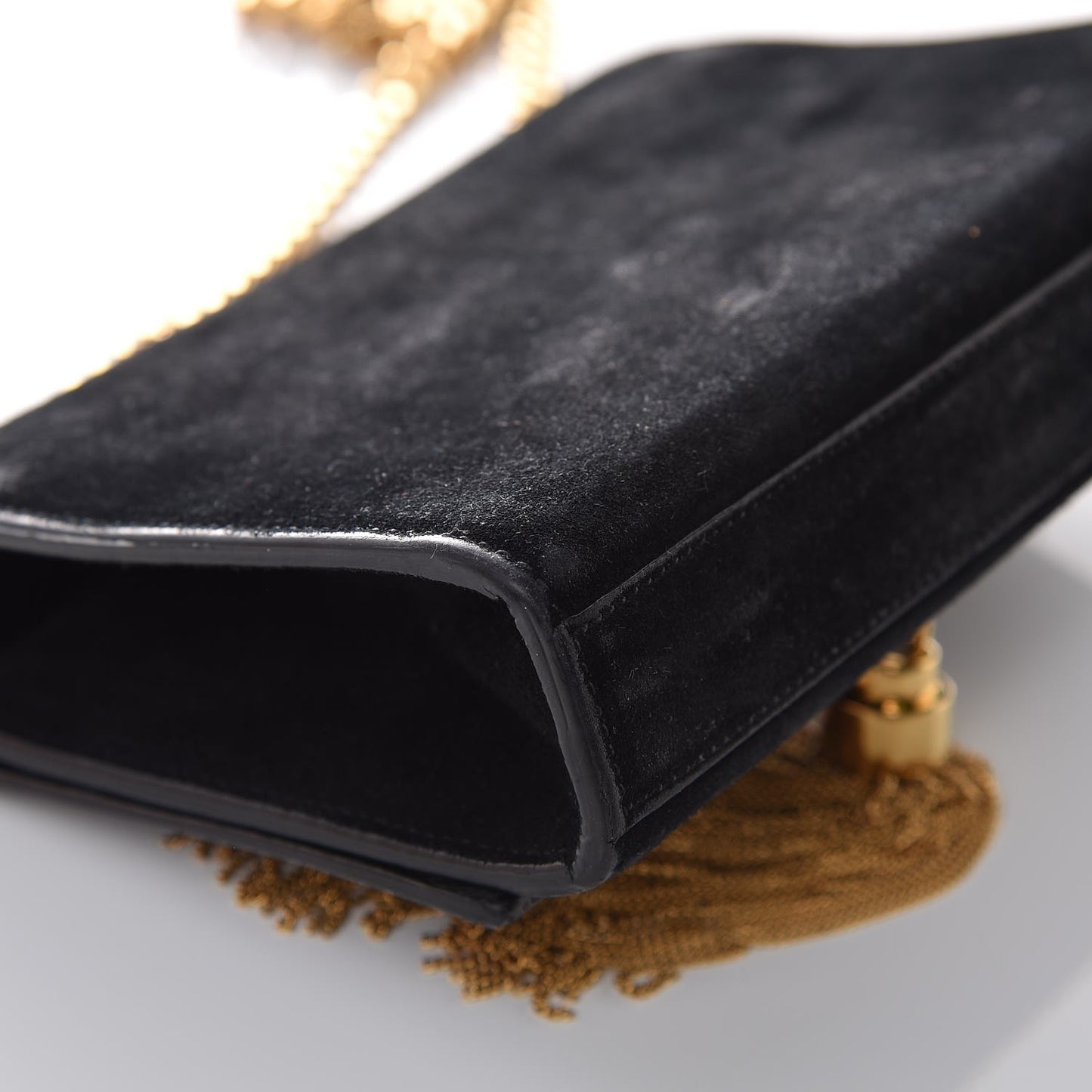 Suede Small Classic Monogram Kate Tassel Satchel Black