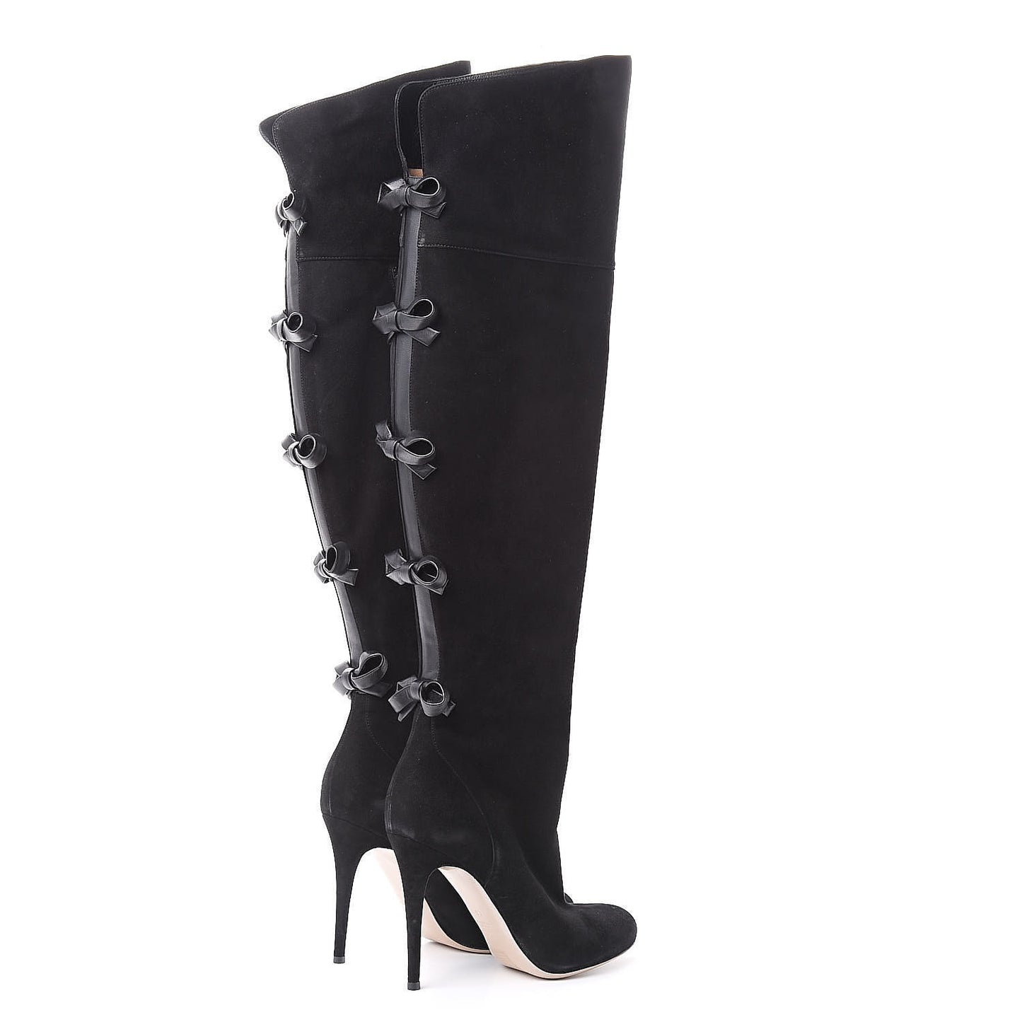 Calfskin Suede Bow Over the Knee Boots 39 Black