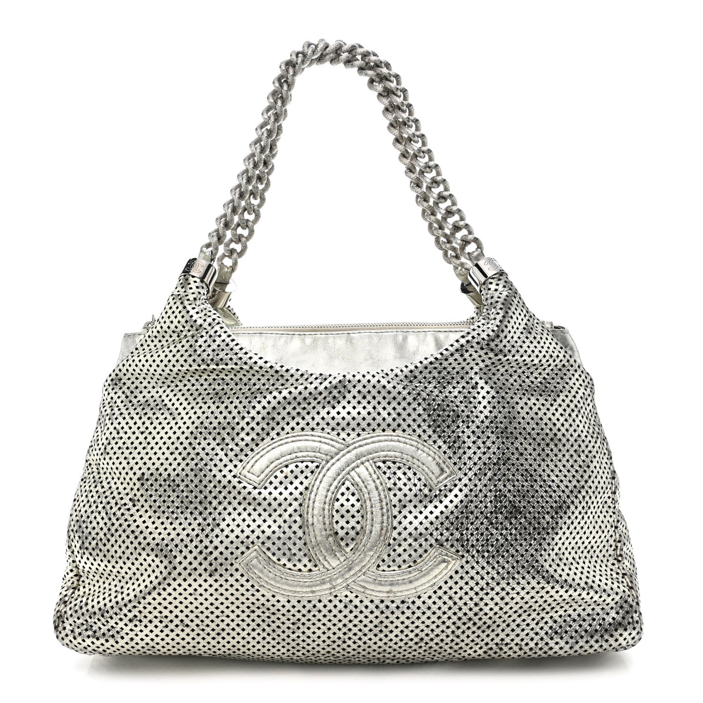 Metallic Glazed Calfskin Perforated Rodeo Drive Hobo Silver