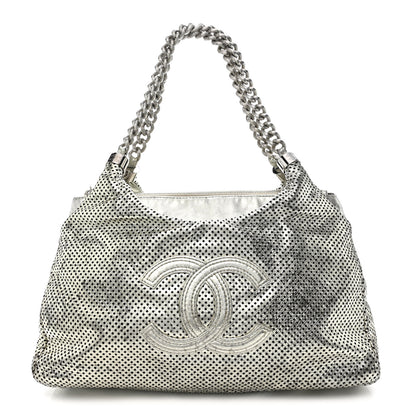 Chanel Metallic Glazed Calfskin Perforated Rodeo Drive Hobo Silver 1 of 10