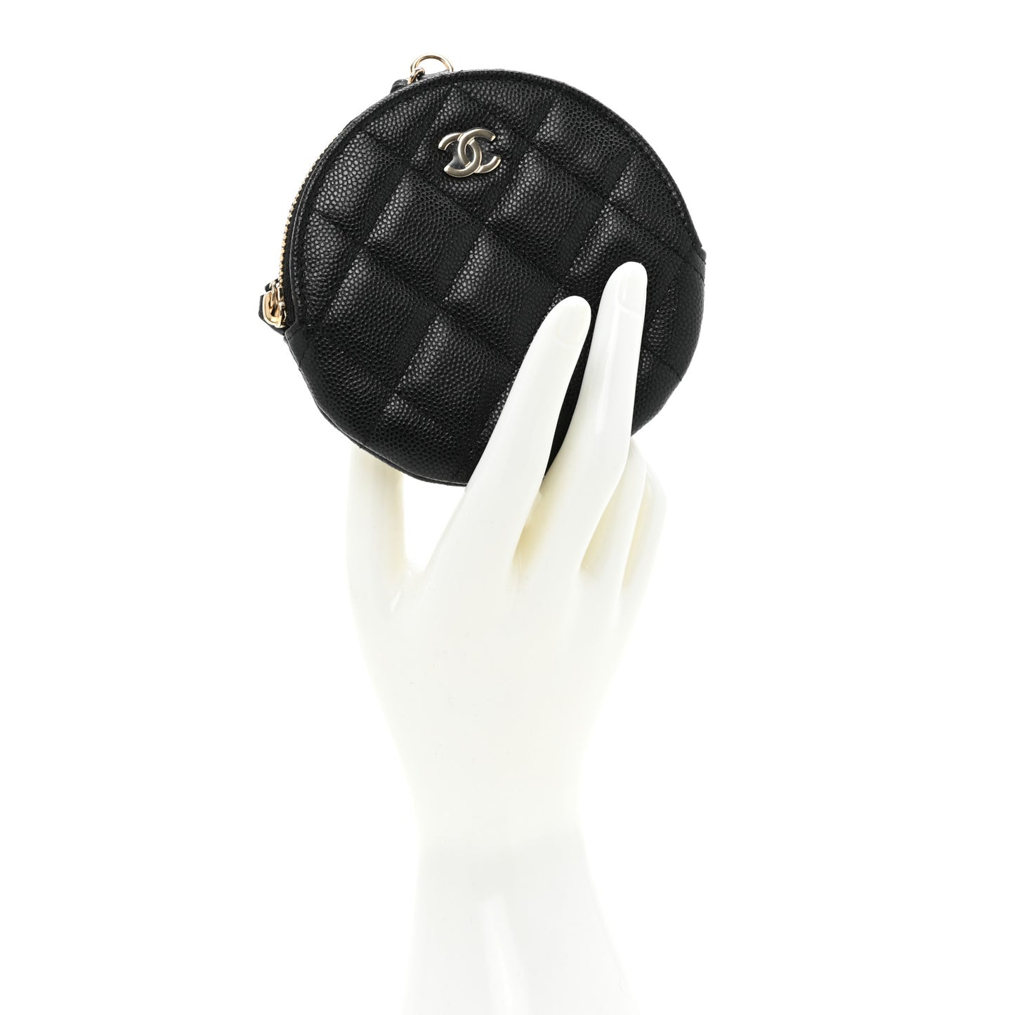 Caviar Quilted Round Clip On Coin Purse Black