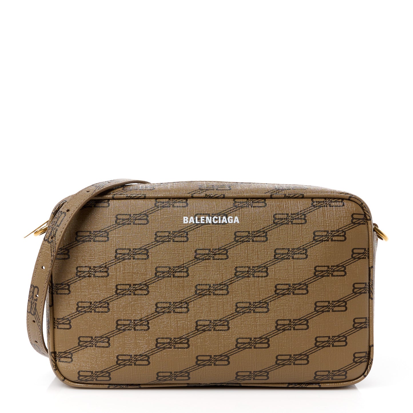 Coated Canvas BB Monogram Medium Signature Camera Bag Beige Brown