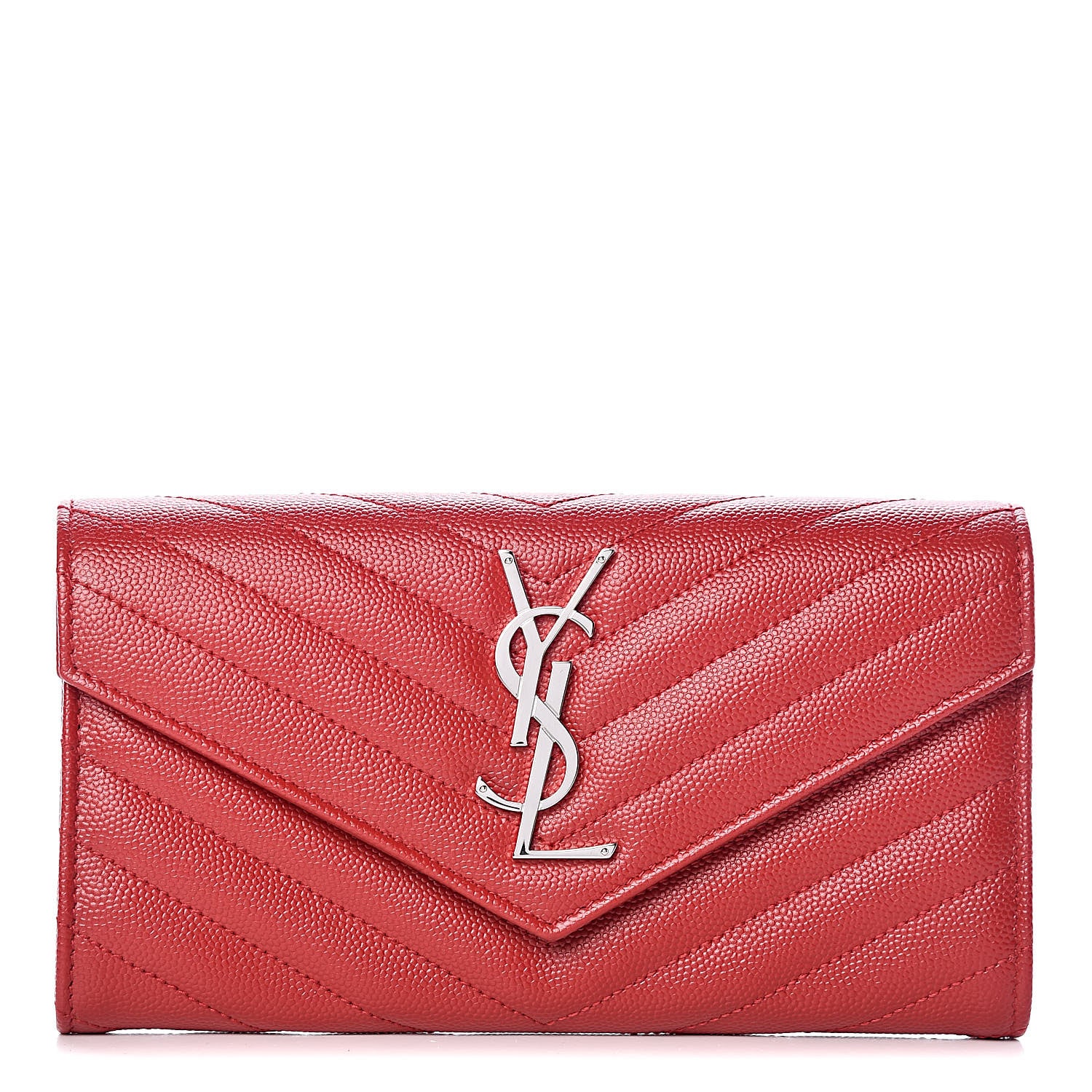Saint Laurent Grain De Poudre Matelasse Chevron Monogram Flap Wallet Red 1 of 7