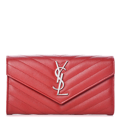 Saint Laurent Grain De Poudre Matelasse Chevron Monogram Flap Wallet Red 1 of 7