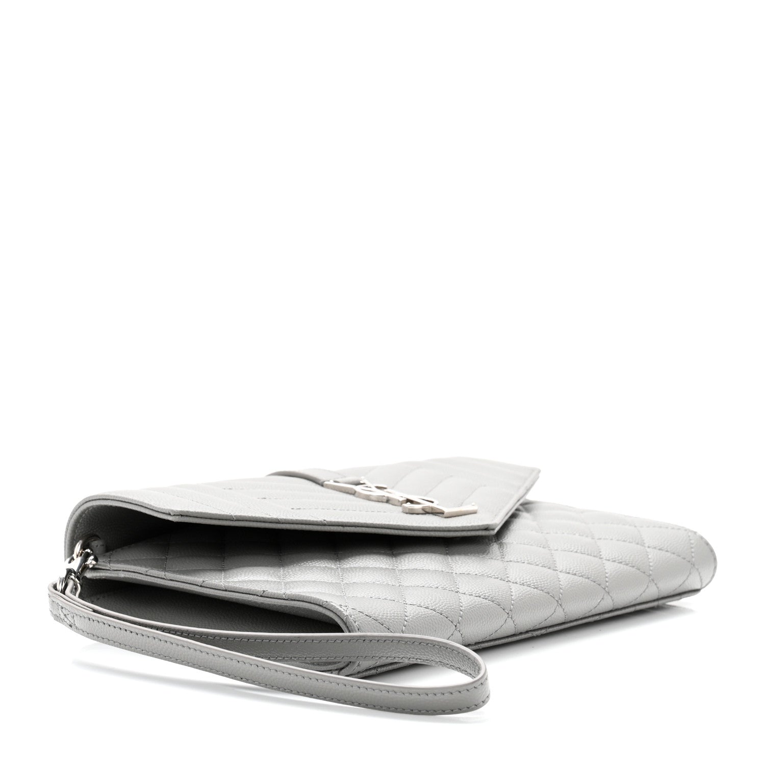 Saint Laurent Grain De Poudre Textured Mixed Matelasse Triquilt Monogram Clutch Storm 4 of 8