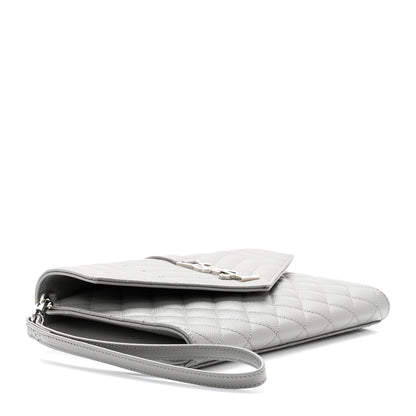 Saint Laurent Grain De Poudre Textured Mixed Matelasse Triquilt Monogram Clutch Storm 4 of 8