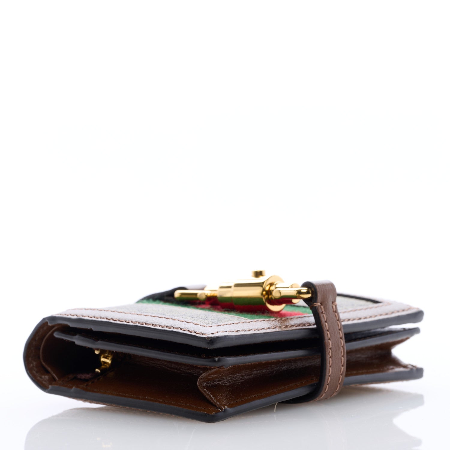Gucci GG Supreme Monogram Textured Calfskin Web Jackie 1961 Card Case Beige Ebony Brown Sugar 4 of 6