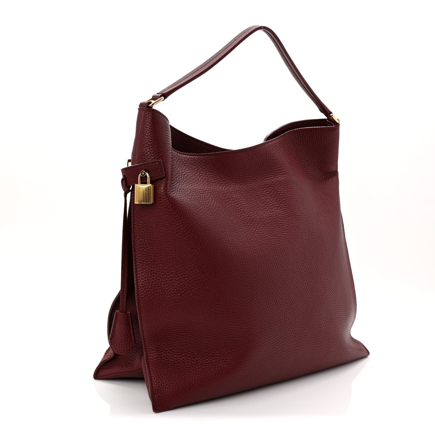 Pebbled Calfskin Large Alix Padlock Zip Hobo Bag Cabernet