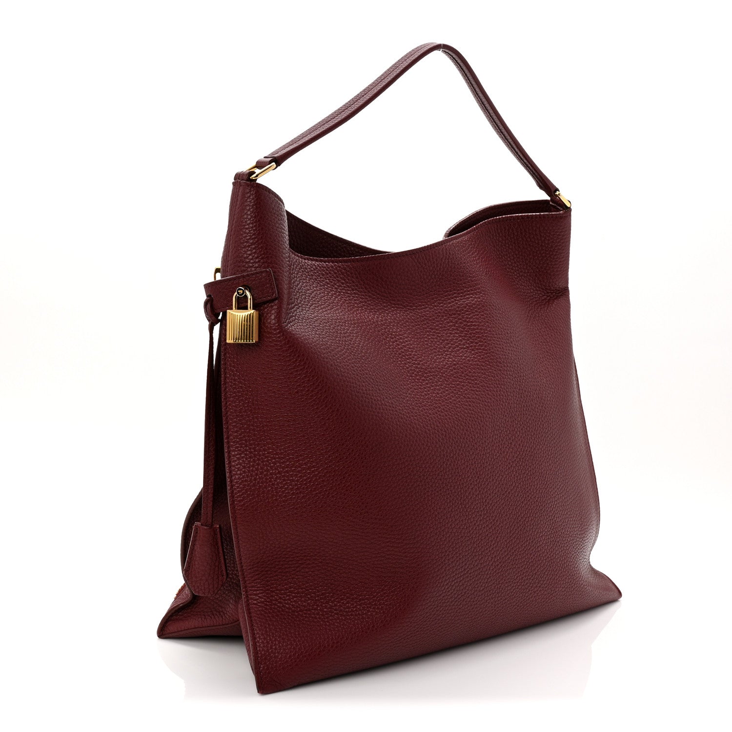 Tom Ford Pebbled Calfskin Large Alix Padlock Zip Hobo Bag Cabernet 4 of 11