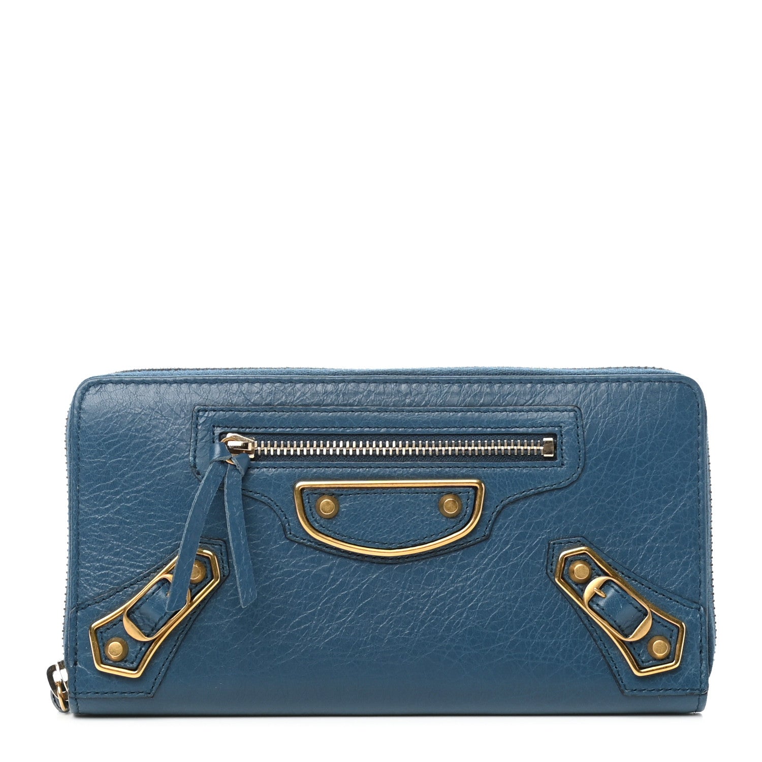 Balenciaga Chevre Gold Metallic Edge Hardware Zip Around Wallet Blue 1 of 7