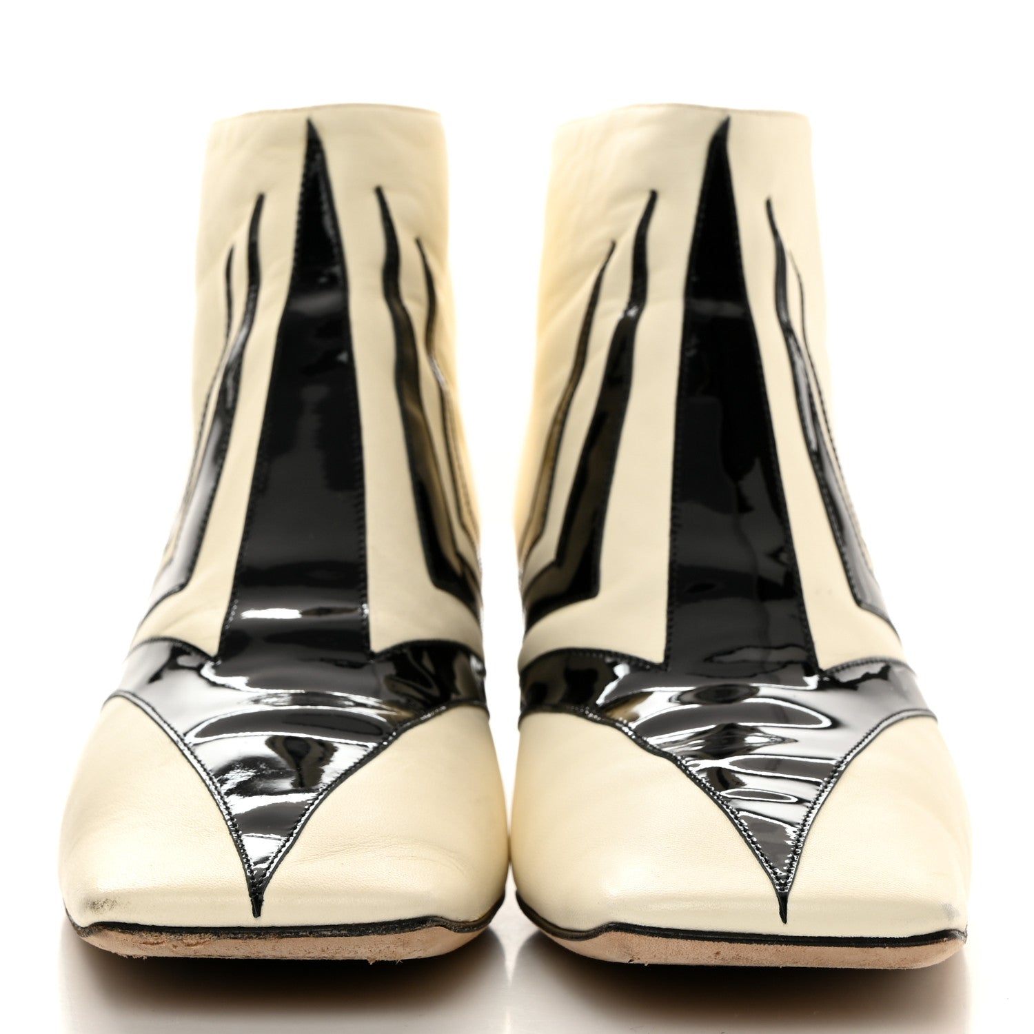 Chanel Lambskin Patent Ankle Boots 41 Beige Black 2 of 14