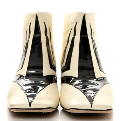 Chanel Lambskin Patent Ankle Boots 41 Beige Black 2 of 14