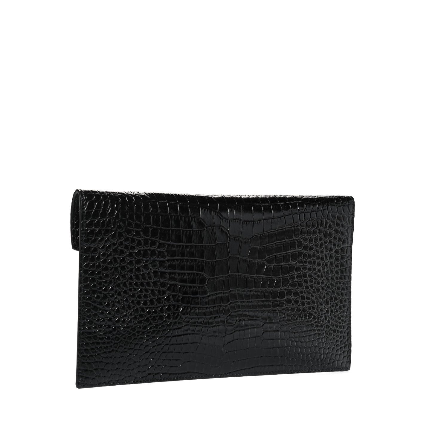 Calfskin Crocodile Embossed Uptown Monogram Clutch Black