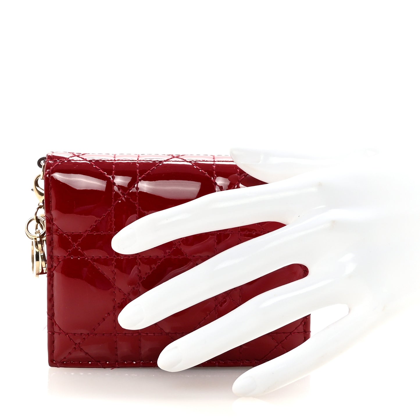Patent Cannage Mini Lady Dior Wallet Cherry Red