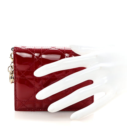 Christian Dior Patent Cannage Mini Lady Dior Wallet Cherry Red 2 of 7