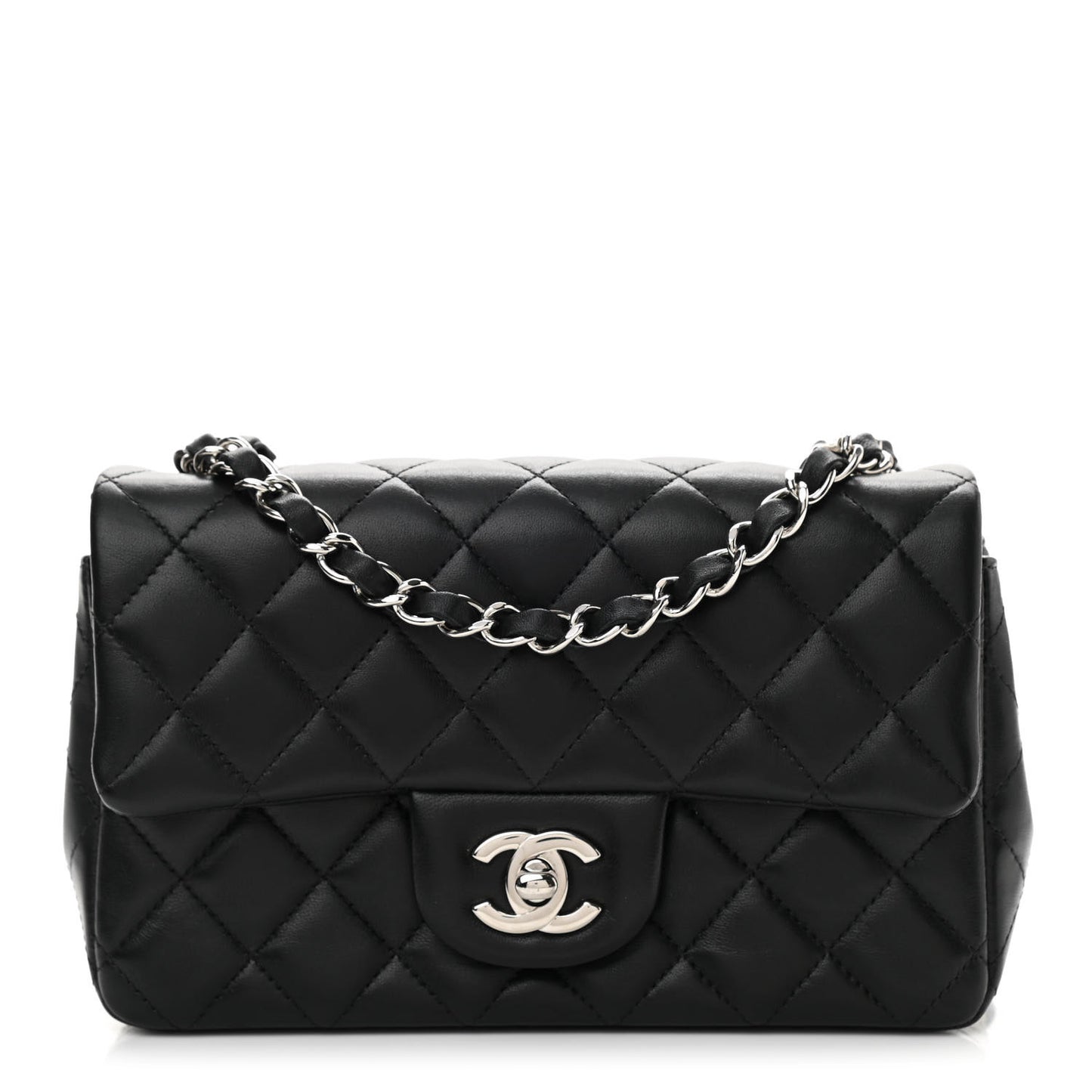 Lambskin Quilted Mini Rectangular Flap Black