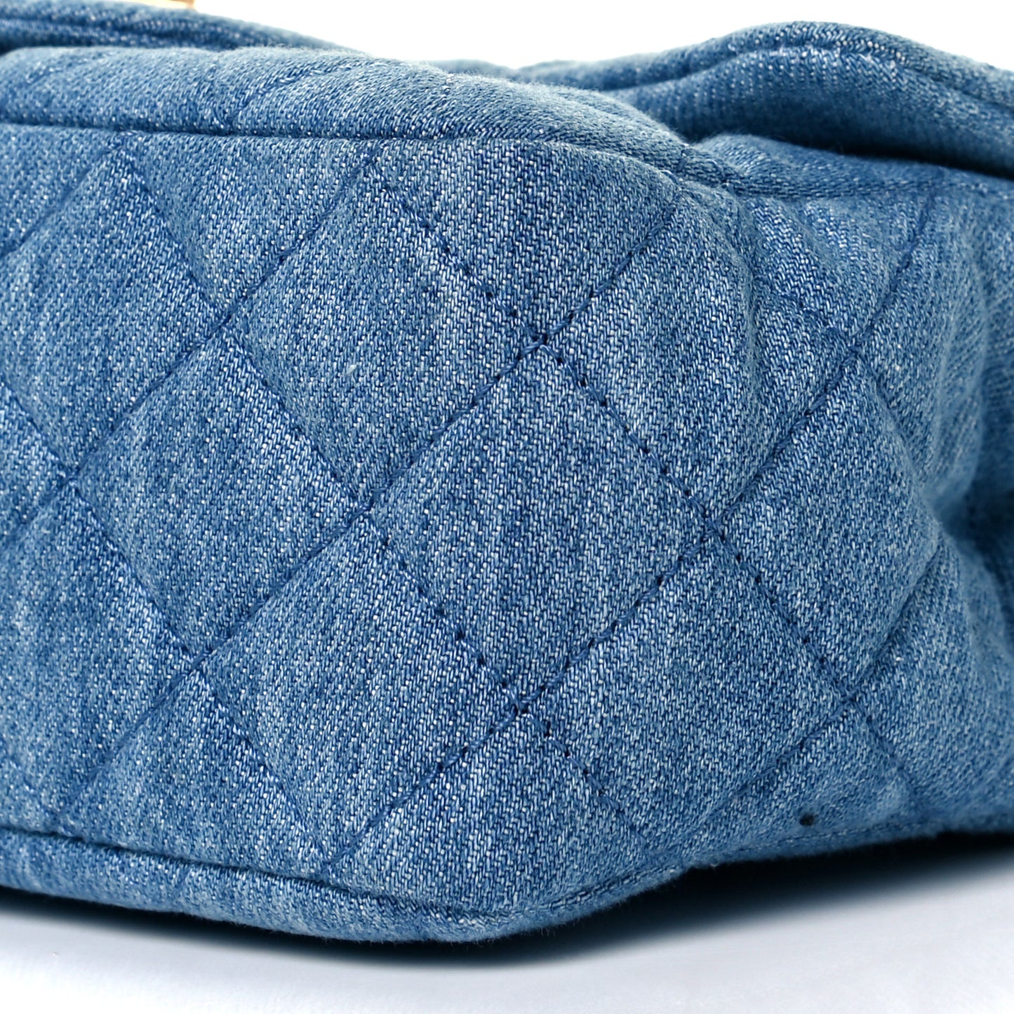 Denim Quilted Mini Pearl Crush Flap Blue