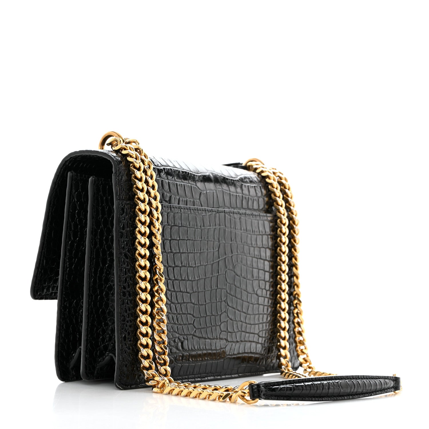 Saint Laurent Calfskin Crocodile Embossed Medium Monogram Sunset Black 3 of 11