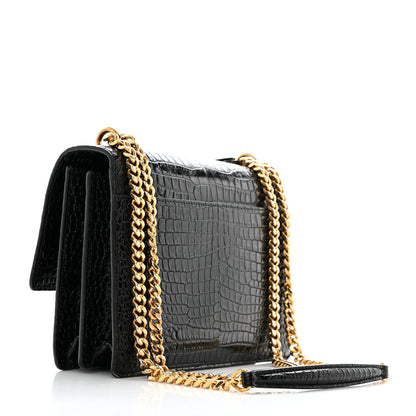Saint Laurent Calfskin Crocodile Embossed Medium Monogram Sunset Black 3 of 11
