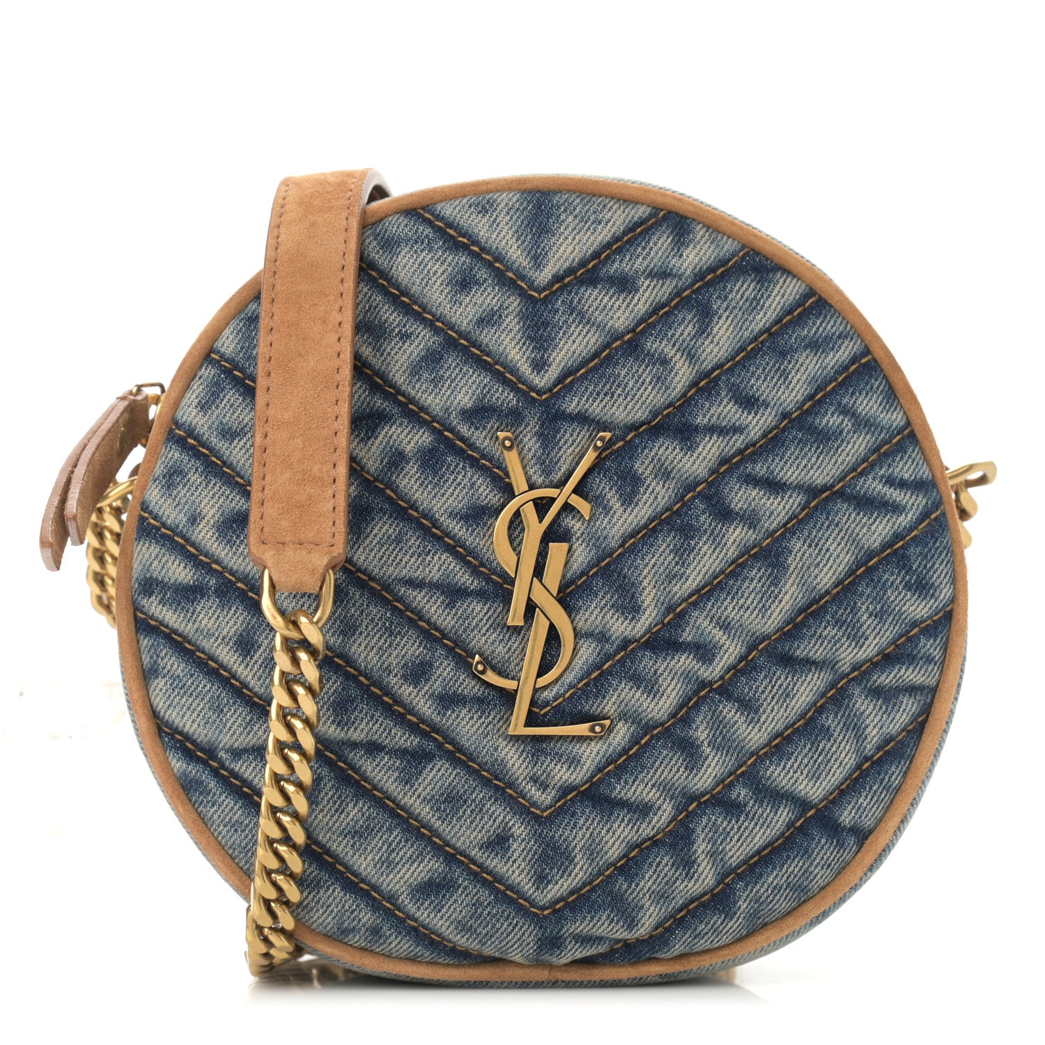 Saint Laurent Denim Quilted Monogram Round Crossbody Bag Rodeo Blue 1 of 10