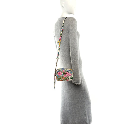 Gucci X KEN SCOTT Calfskin Matelasse Floral Print Mini GG Marmont Chain Shoulder Bag Ivory Pink 2 of 10