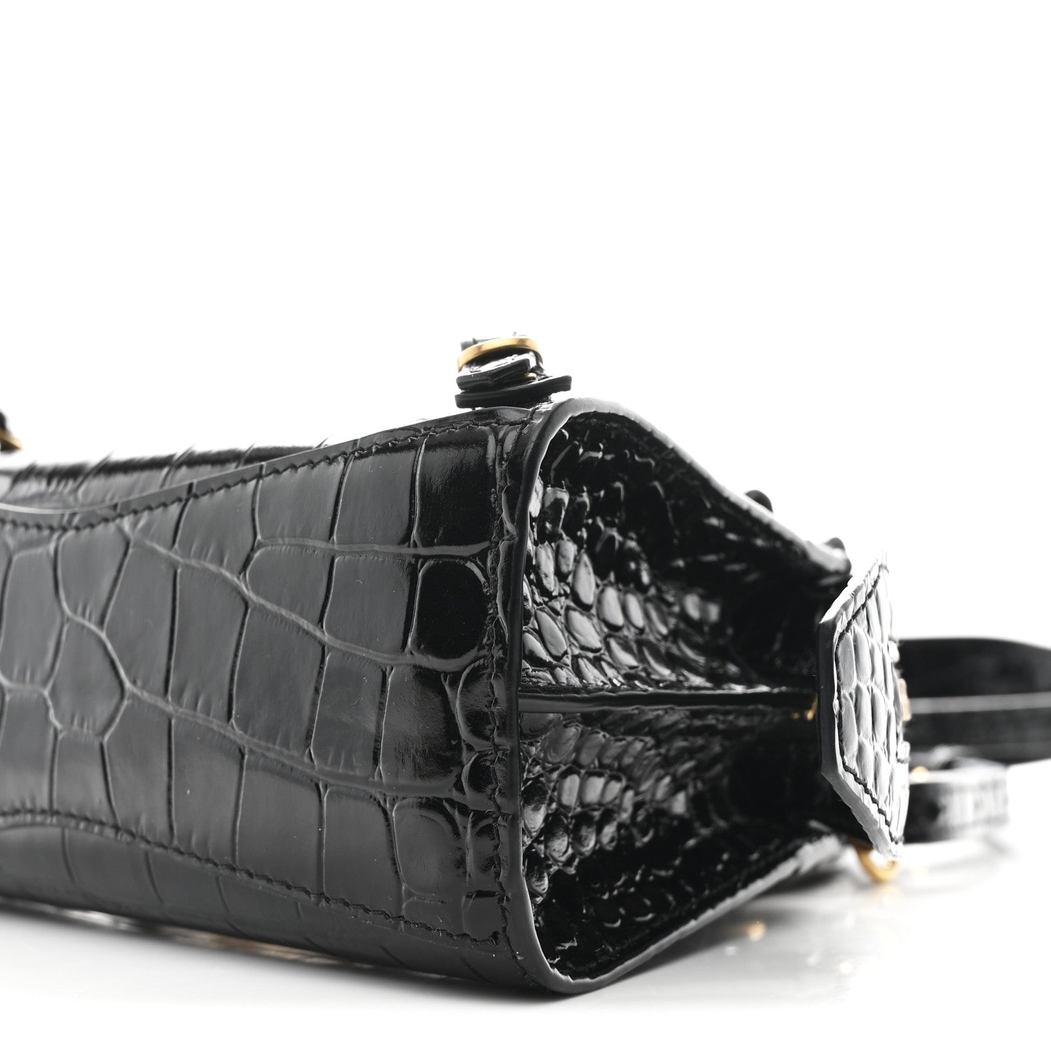 Balenciaga Shiny Supple Calfskin Crocodile Embossed Neo Classic Gold Hardware Nano City Crossbody Black 9 of 9