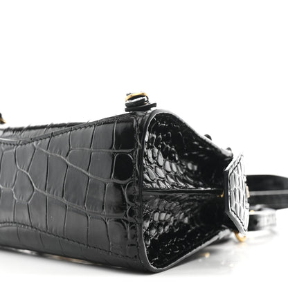 Balenciaga Shiny Supple Calfskin Crocodile Embossed Neo Classic Gold Hardware Nano City Crossbody Black 9 of 9
