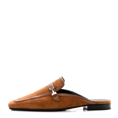 Hermes Suede Goatskin Groupie Mules 37.5 Brun Amourette 1 of 9