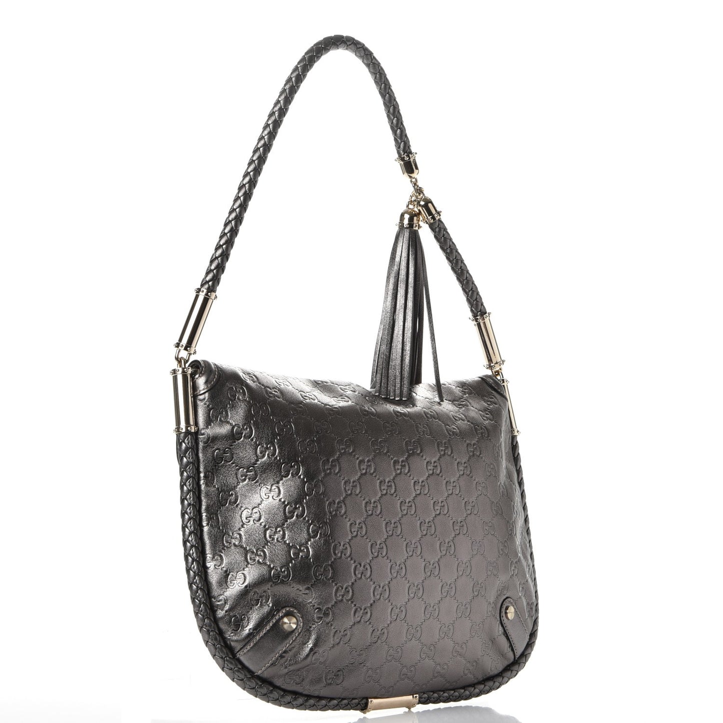 Guccissima Britt Tassel Shoulder Bag Gunmetal