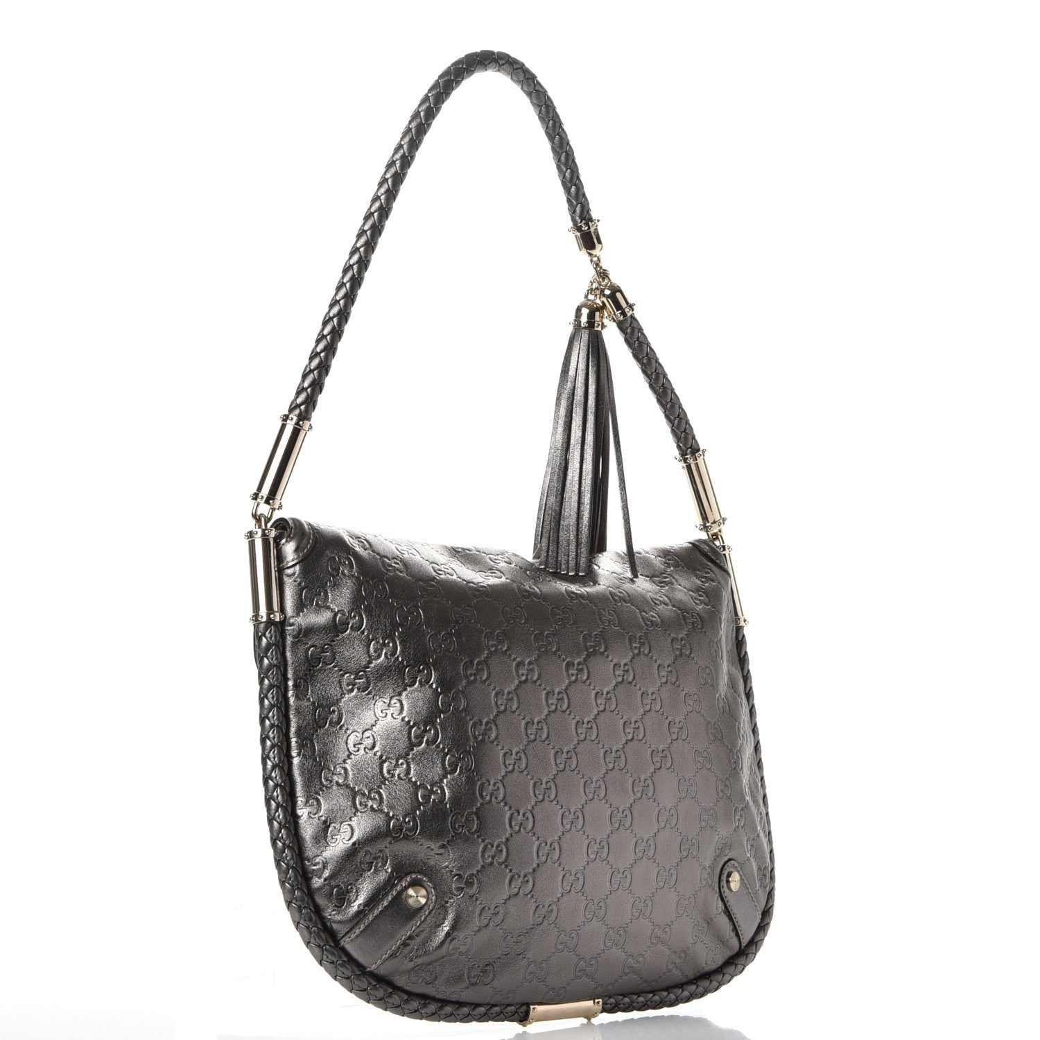 Gucci Guccissima Britt Tassel Shoulder Bag Gunmetal 3 of 8