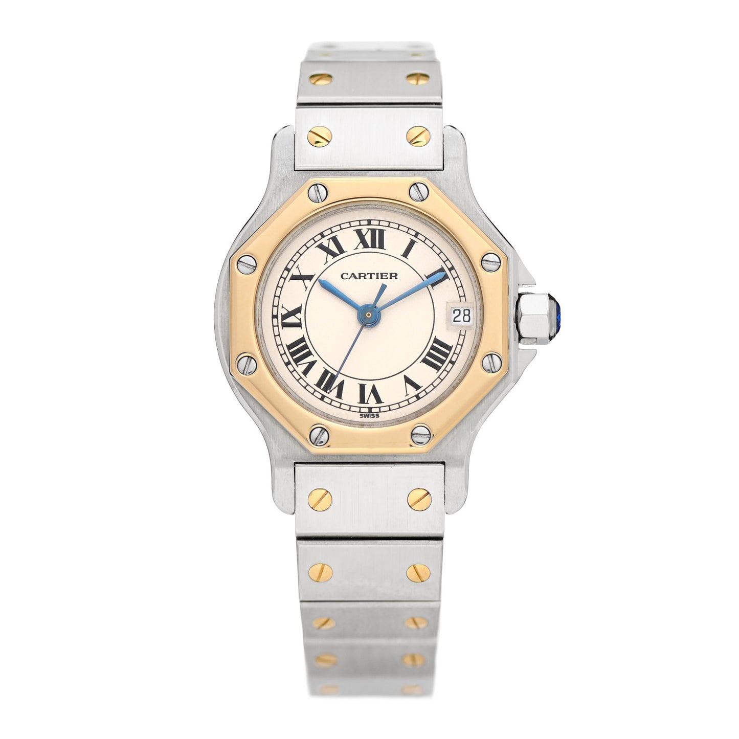 Stainless Steel 18K Yellow Gold 25mm Santos Octagon Quartz Watch