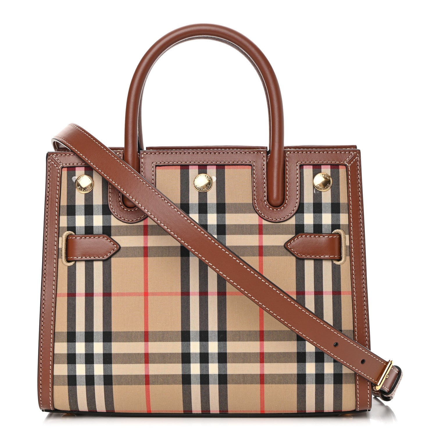 Burberry Calfskin Vintage Check Mini Two Handle Title Bag Archive Beige 1 of 10