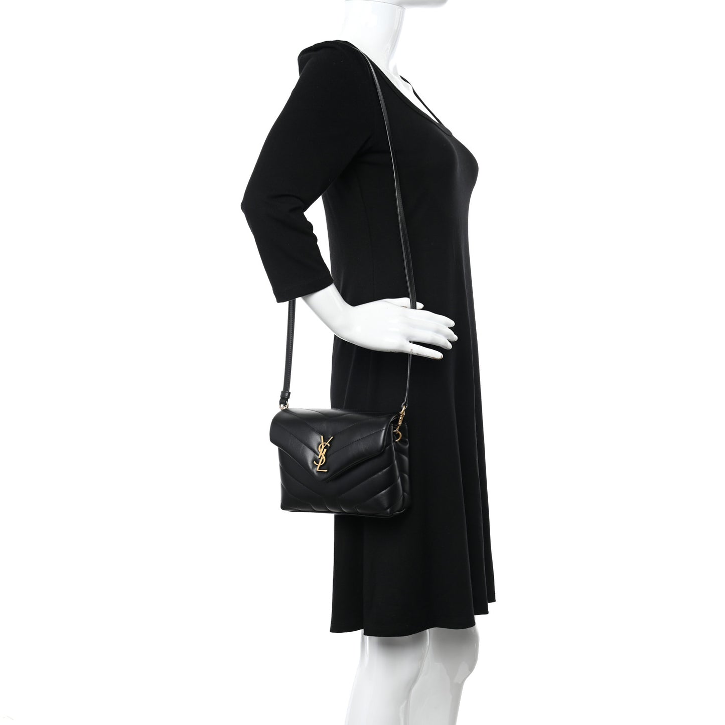 Calfskin Y Quilted Monogram Toy Loulou Crossbody Bag Black