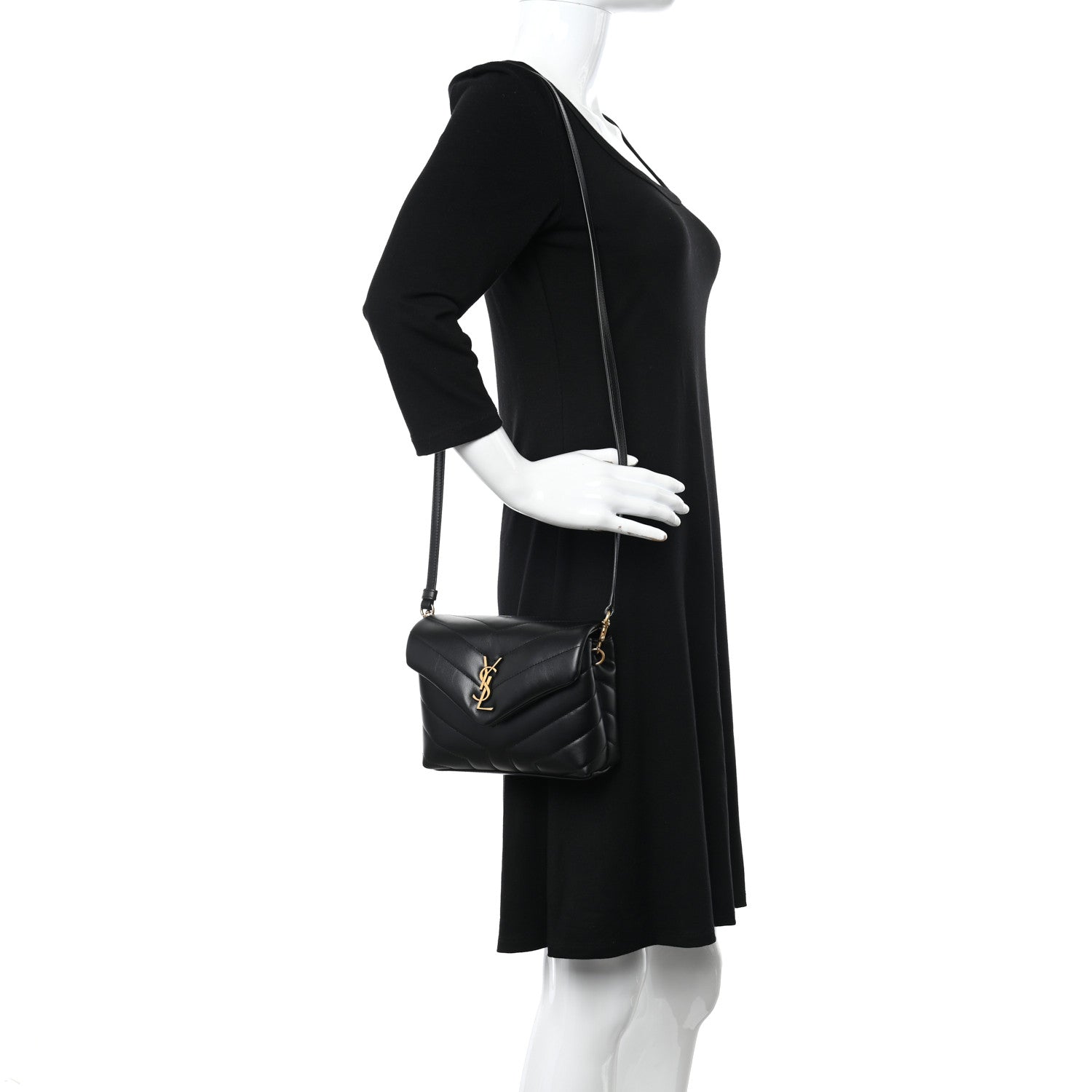 Saint Laurent Calfskin Y Quilted Monogram Toy Loulou Crossbody Bag Black 2 of 11