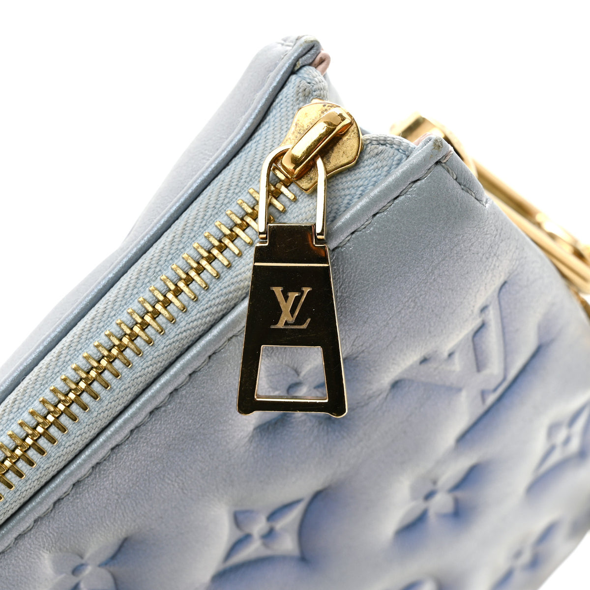Metallic Lambskin Embossed Monogram Coussin BB Blue