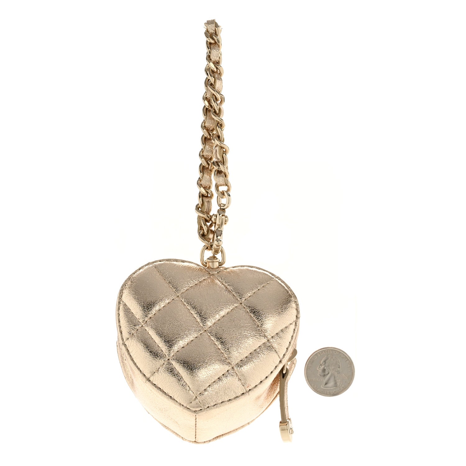 Chanel Metallic Lambskin Quilted CC Mini In Love Heart Bag Charm Gold 2 of 7