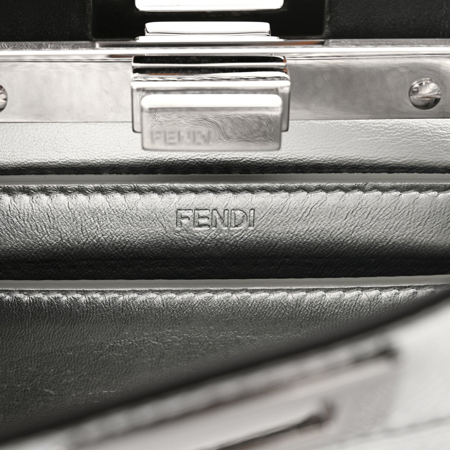Fendi Rock Millenium Laminata Small Peekaboo I SEE U Satchel Argento 7 of 12