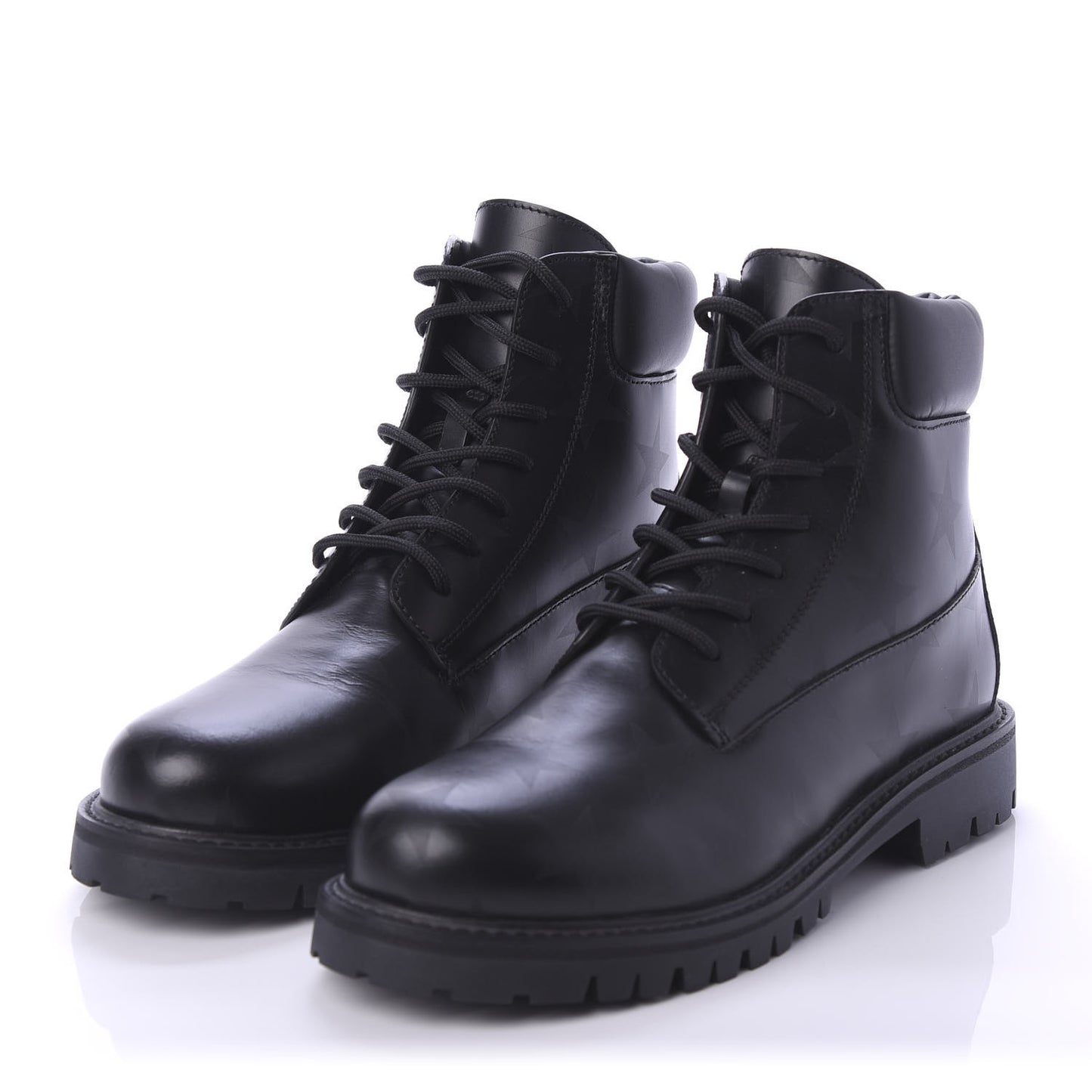 Calfskin Womens Donna Star Print Combat Boots 39.5 Black