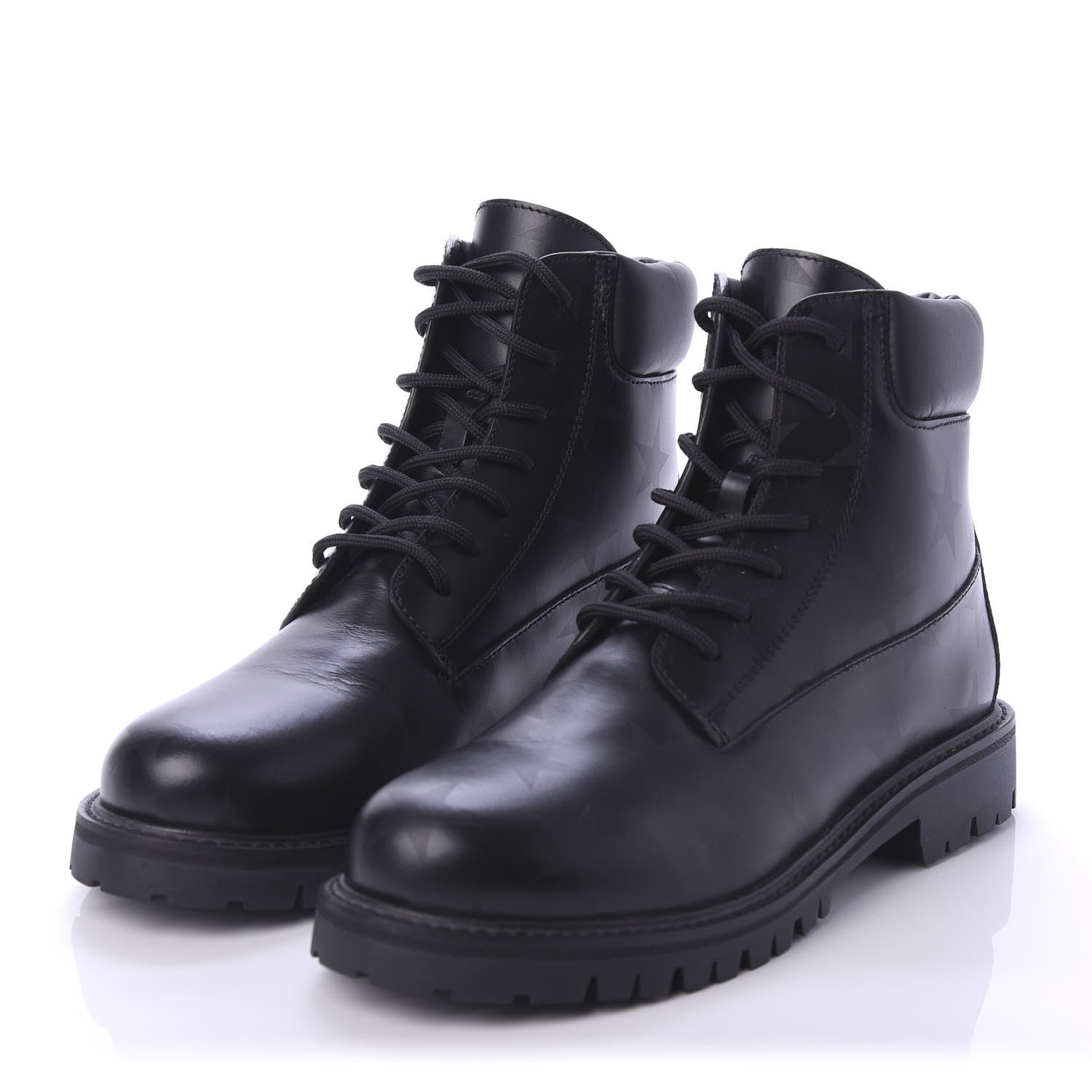 Valentino Garavani Calfskin Womens Donna Star Print Combat Boots 39.5 Black 3 of 9