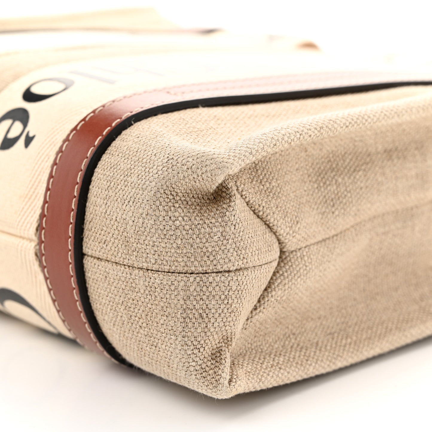 Linen Calfskin Small Woody Ribbon Tote With Strap White Brown