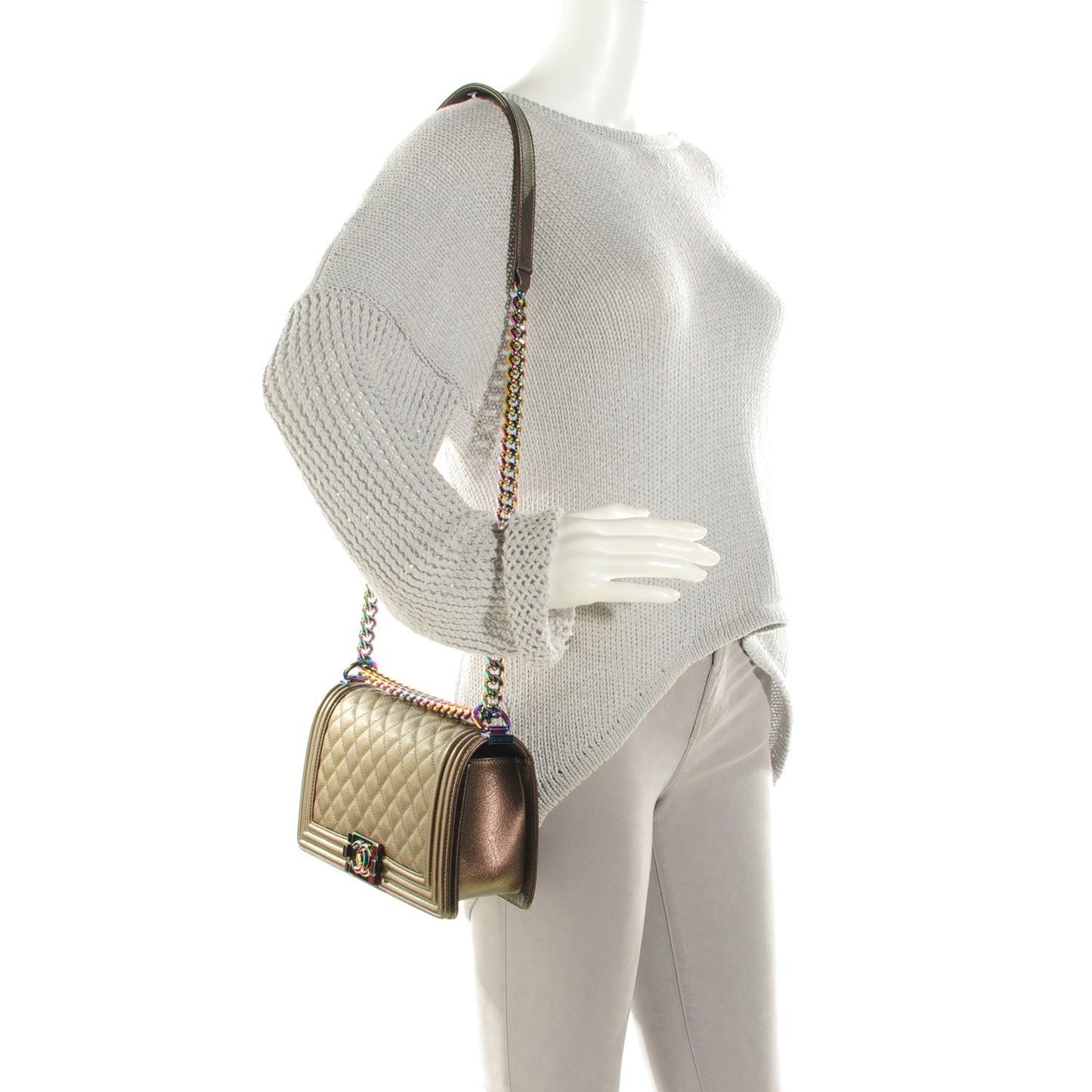 Iridescent Goatskin Quilted Medium Boy Flap Dark Gold