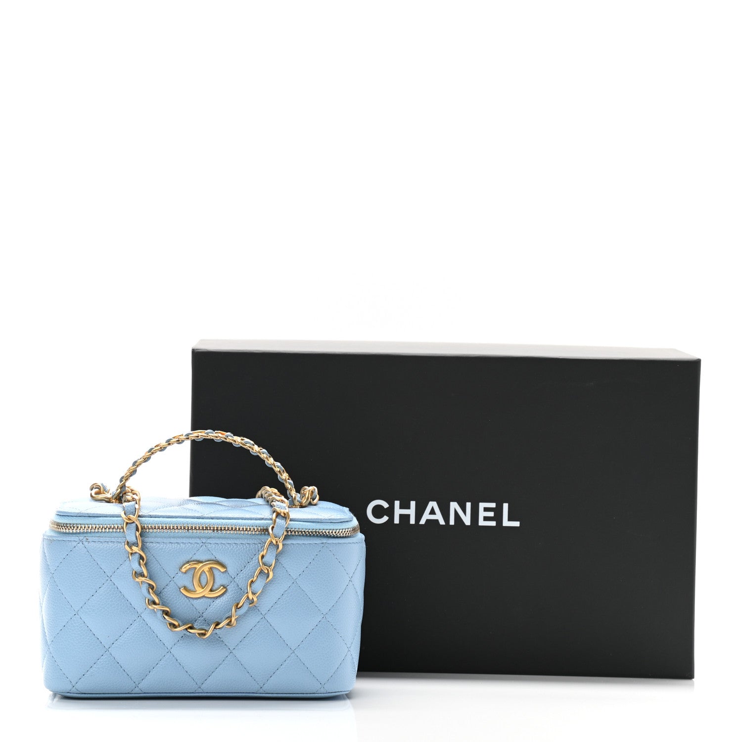 Chanel Shiny Caviar Quilted Pick Me Up Vanity Case Light Blue 12 of 12