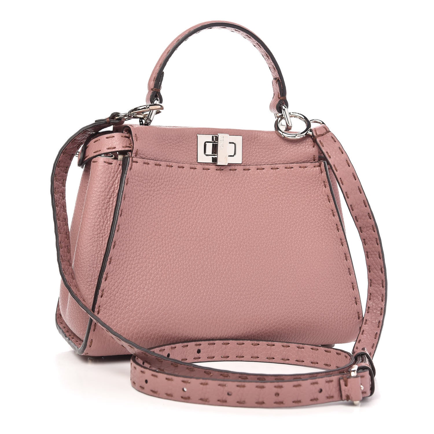 Fendi Cuoio Romano Selleria Bi-Color Mini Peekaboo Iconic Satchel English Rose Camelia 3 of 9