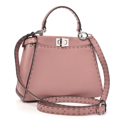 Fendi Cuoio Romano Selleria Bi-Color Mini Peekaboo Iconic Satchel English Rose Camelia 3 of 9