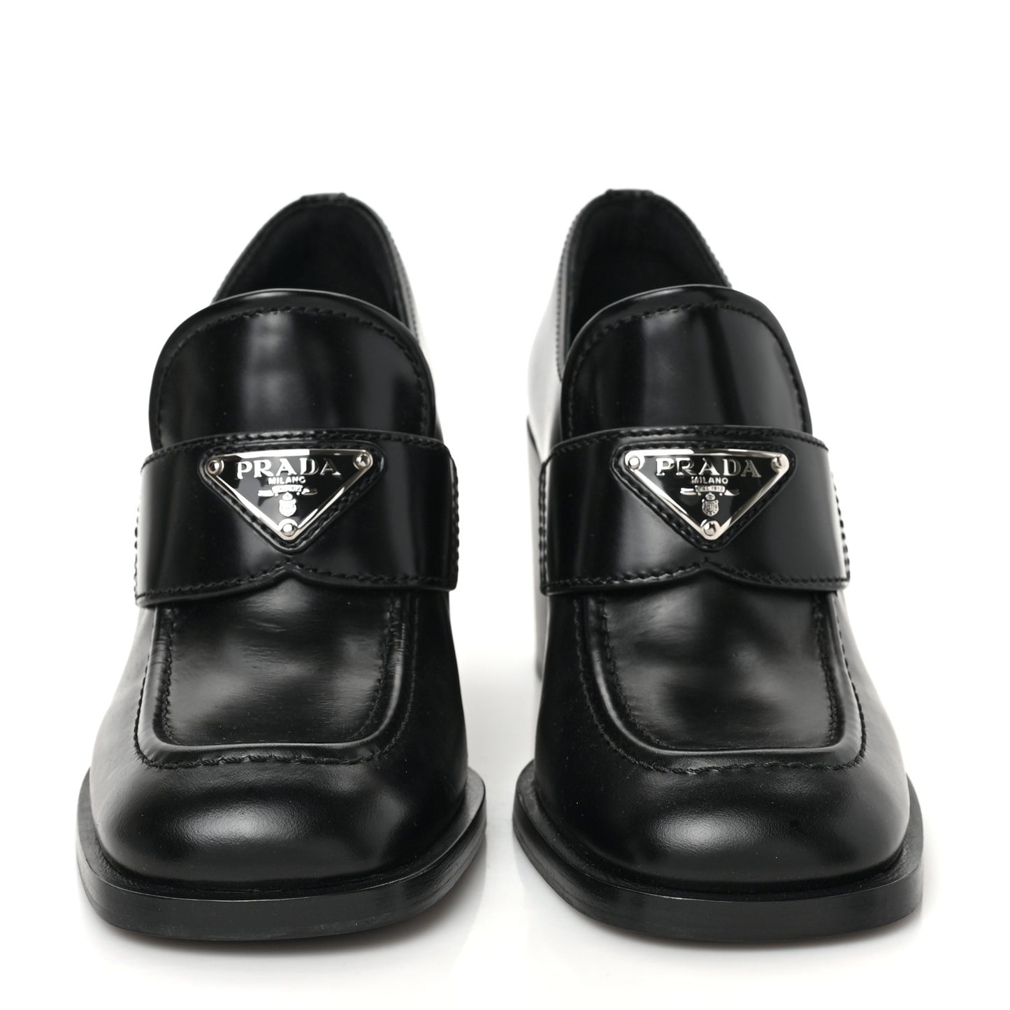 Spazzolato Metal Triangle Logo 85mm Loafers 37.5 Black
