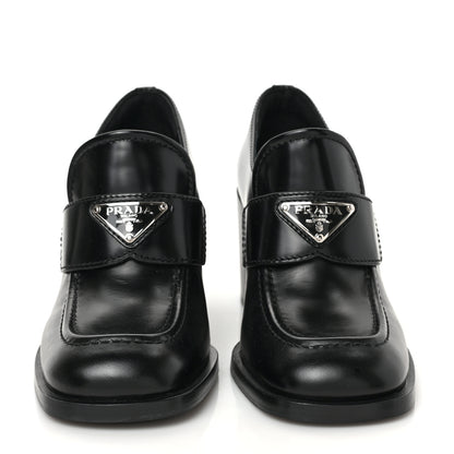 Prada Spazzolato Metal Triangle Logo 85mm Loafers 37.5 Black 2 of 8