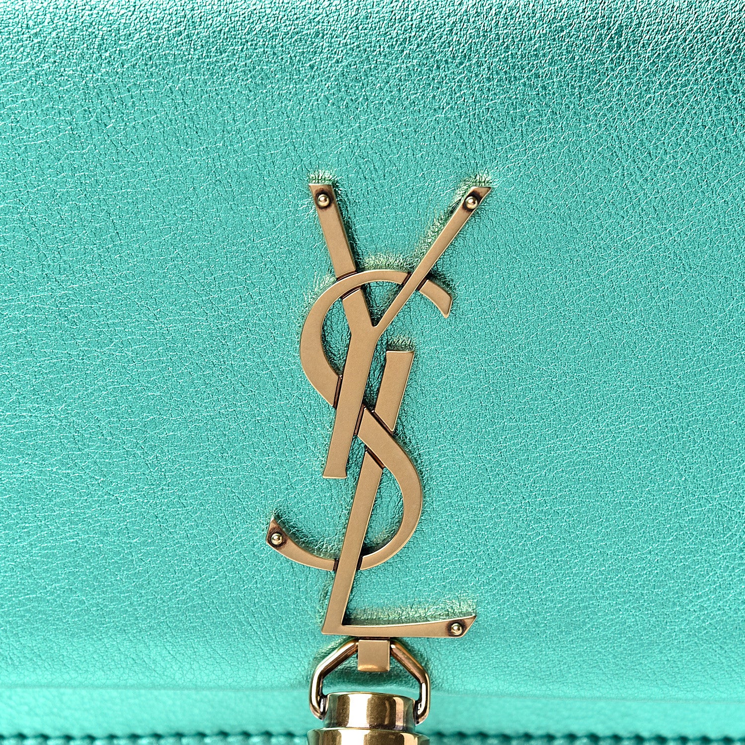Saint Laurent Laminated Calfskin Classic Monogram Kate Tassel Chain Wallet Green 9 of 10