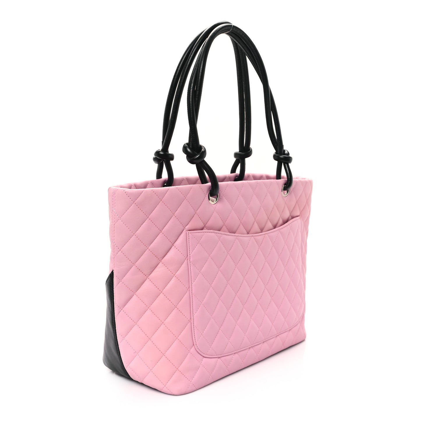 Calfskin Quilted Large Cambon Tote Pink Black