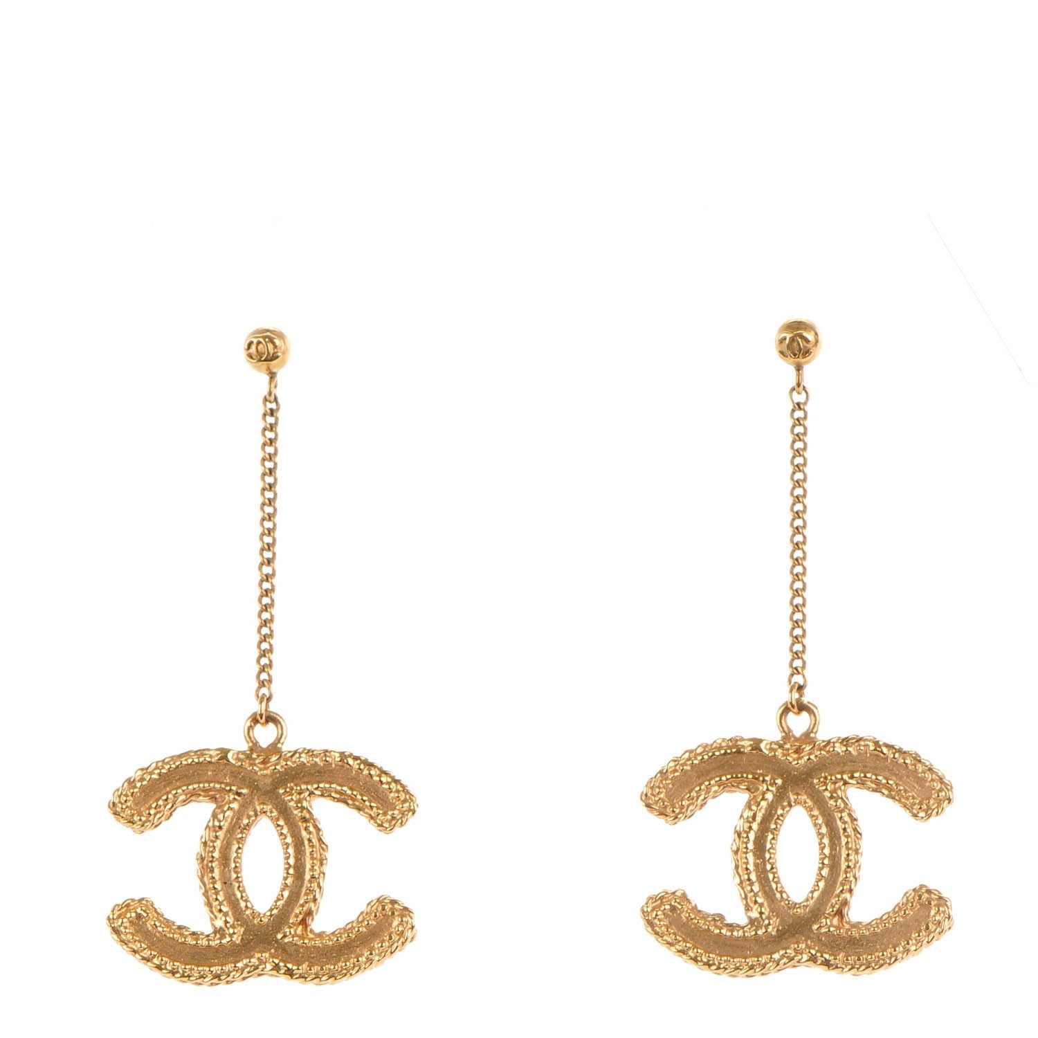 Chanel CC Drop Earrings Matte Gold 1 of 3