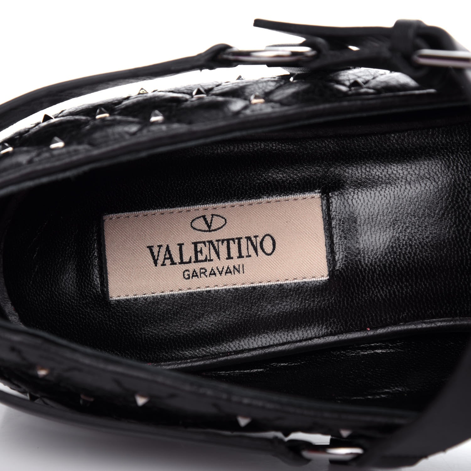 Valentino Garavani Crackled Lambskin Rockstud Spike Captoe Ballerina Flats 39 Black 8 of 11